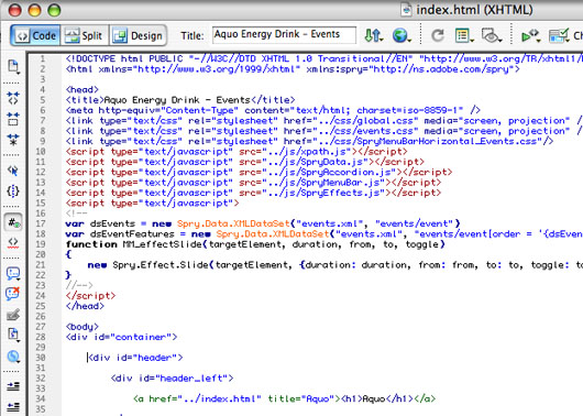 Codice spry ajax in dreamweaver cs3