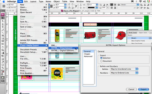 Esportazione xhtml da indesign cs3 a dreamweaver cs3