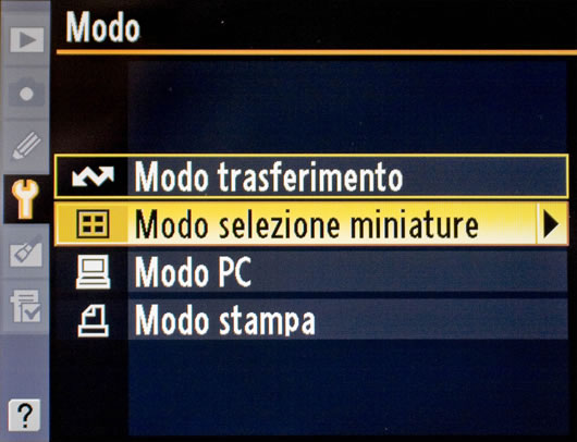 Impostazione della funzione Modo selezione miniature nella fotocamera