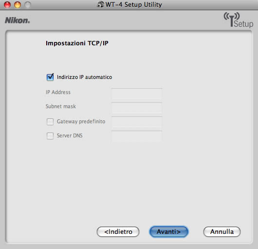 Scelta delle impostazioni TCP/IP